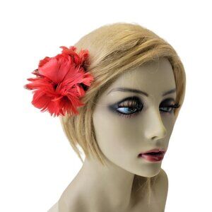 SMALL Round Red Feathers Hair Accessory or Red Feathers Corsage